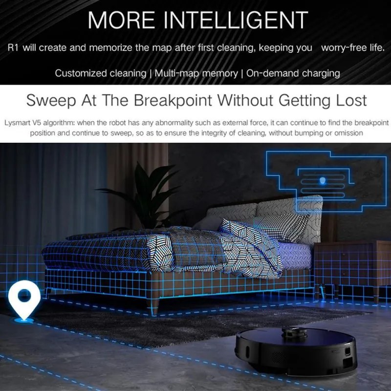 Aspirator robot Xiaomi LYDSTO R1 Pro, 50W, Li-ion 5200 mAh, 3000 Pa, Wi-Fi, Umed / uscat, Autogolire, Autonomie pana la 200 min, Negru