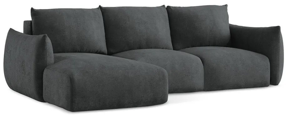 Colțar gri închis extensibil cu tapițerie din chenille (cu colț pe partea stângă/cu șezlong) Leila – Makamii