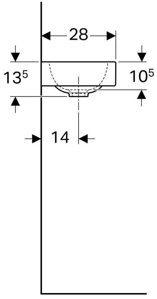 Lavoar baie incastrat alb 38 cm, dreptunghiular, orificiu baterie dreapta, Geberit iCon Dreapta