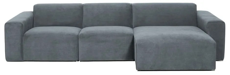 Colțar gri cu tapițerie din catifea reiată (cu colț pe partea dreaptă) Sting – Scandic