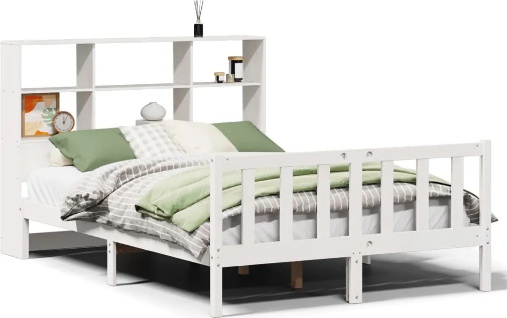 vidaXL Cadru de pat fără saltea, alb, 120x200 cm, lemn masiv pin