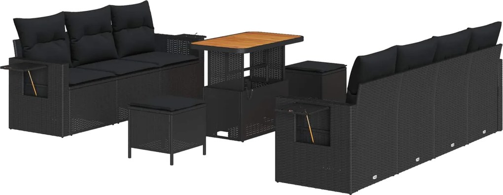 vidaXL Set de canapele pentru grădină cu pernă 10 pcs Negru poliratan