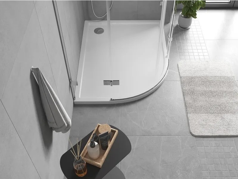 Mexen Flow cadă de duș asimetrică semicirculară slim dreapta 100 x 80 cm, alb lucios - 46Q108010R