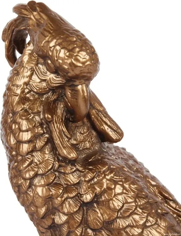 Statuetă decorativă din polirășină, aurie, papagal pe creangă, pe soclu negru, opritor pentru cărți, 28 x 15 x 12 cm, „Arara”
