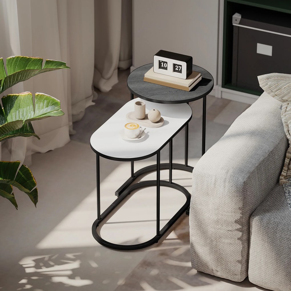 HOMCOM Set 2 Măsuțe de Cafea Suprapuse cu Cadru Metalic pentru Sufragerie și Birou, Gri și Alb | Aosom Romania