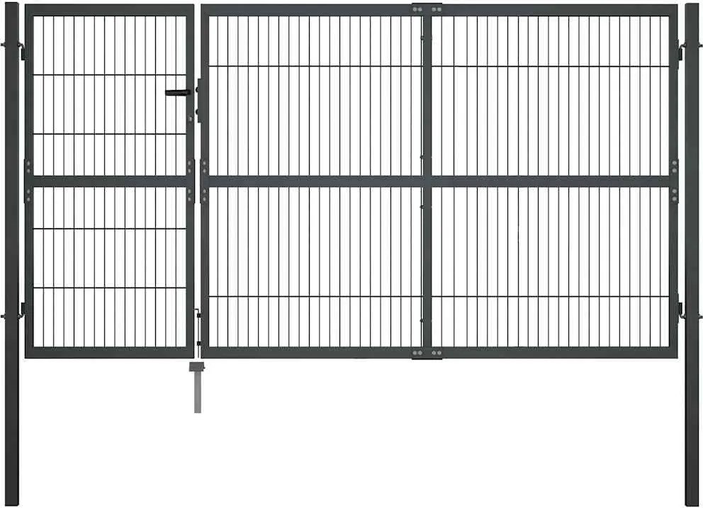 vidaXL Poartă de grădină cu stâlpi, antracit, 350 x 140 cm, oțel