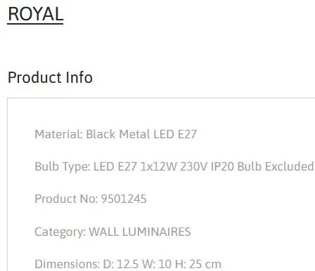 Aplica de perete design decorativ ROYAL negru