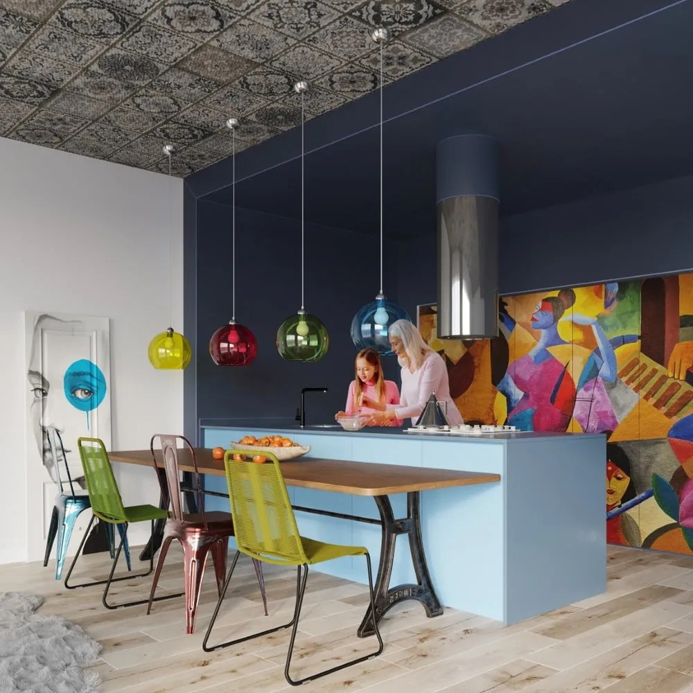 Lustră verde cu abajur din sticlă ø 30 cm Bilbao – Sollux