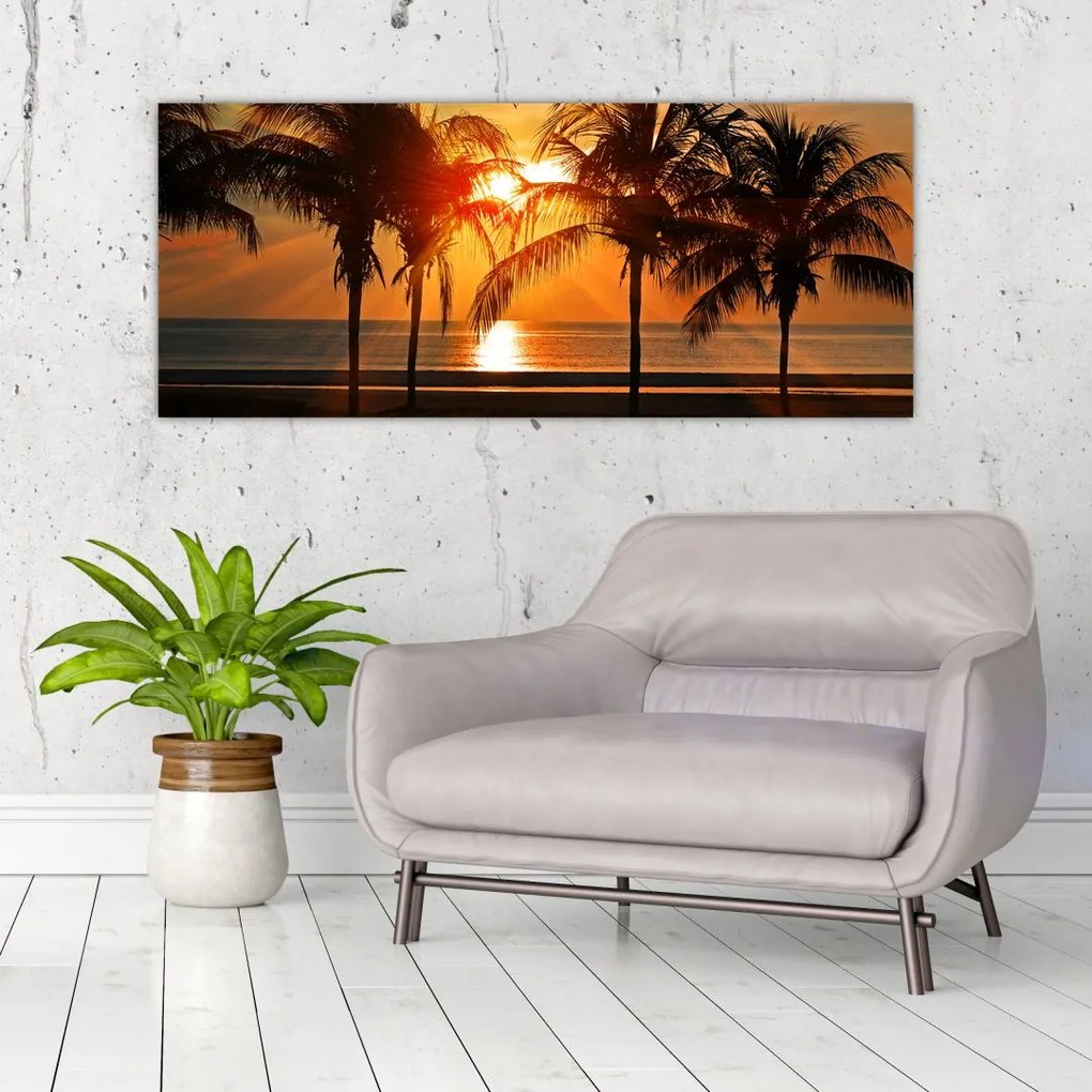 Tablou cu palmier în apus de soare (120x50 cm)