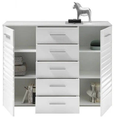 Comoda 2 Usi Si 5 Sertare New York, Alb High Gloss, 130 Cm
