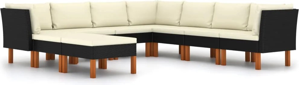 vidaXL Set mobilier de grădină cu perne, 9 piese, negru, poliratan