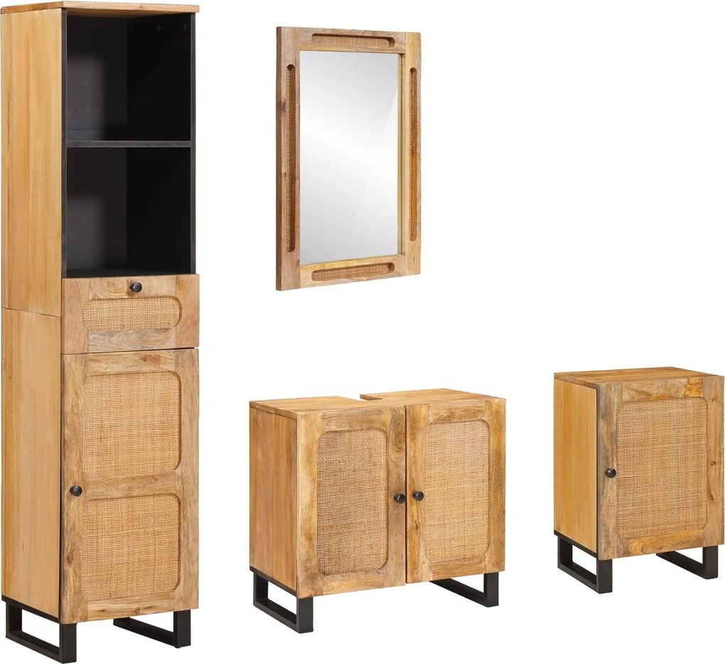 vidaXL Seturi de baie cu sertar cu raft natural Lemn de mango solid