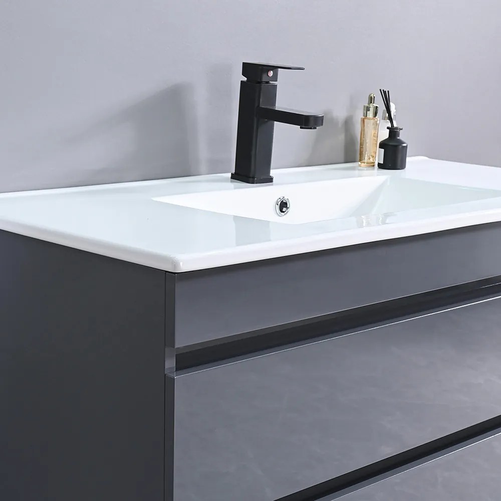 Mobilier de baie Cube 100 cm cu chiuvetă ceramică 2 sertare cu oglindă 60x100 cm gri antracit