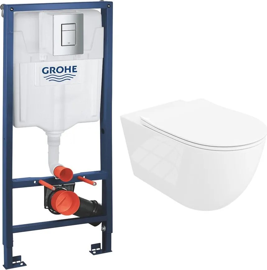 Set rezervor incastrat Grohe Rapid SL cu clapeta cromata Skate Cosmopolitan plus vas WC Rune Ivaldi Grande alb cu capac softclose