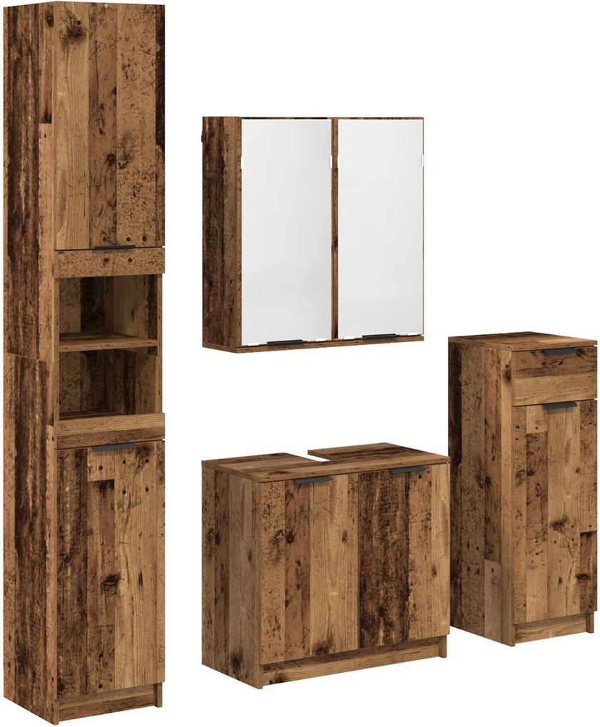 vidaXL Set de mobilier pentru baie 4 pcs Lemn vechi Lemn compozit