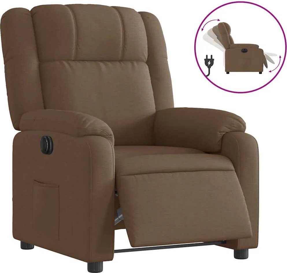 vidaXL Fotoliu rabatabil electric, maro, material textil