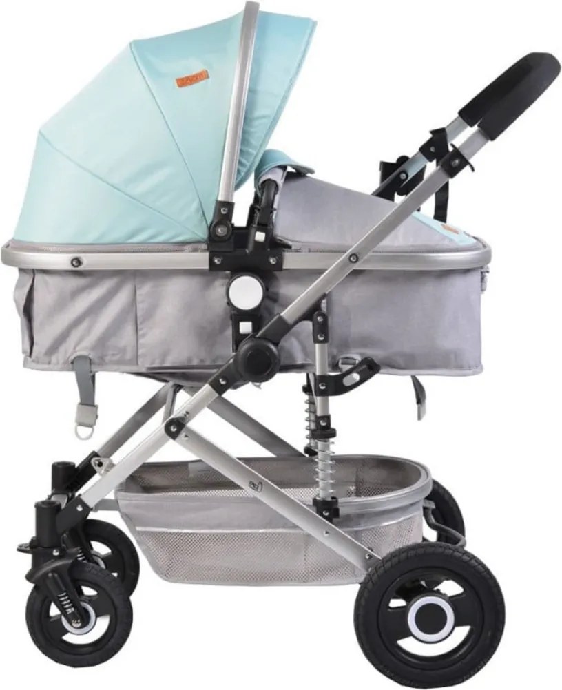Carucior nou nascuti 2 in 1 NOVOKIDS™ Ciarra Silver PRO , Cu geanta bebe, Cadru Aluminiu , Amortizoare, Roti din cauciuc plin AVE, Landou, Modul