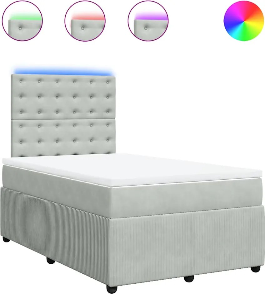 vidaXL Pat box spring cu saltea, gri deschis, 120x190 cm, catifea
