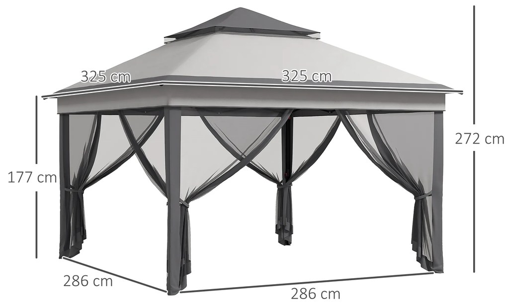 Outsunny Foișor Pop Up Reglabil în Înălțime cu Plasă și Geantă de Transport, 326x326x272 cm, Bej | Aosom Romania