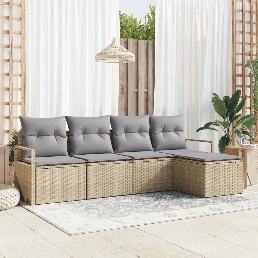 vidaXL Set de canapele pentru grădină 5 pcs Bej Rattan poli