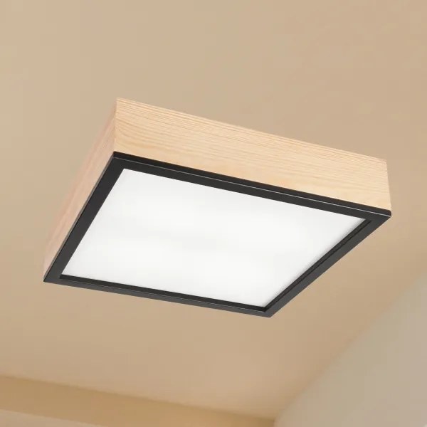 Plafonieră NATURAL SQUARE 4xE27/15W/230V 39x39 cm pin/negru