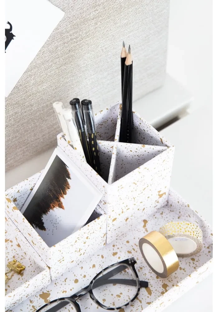 Organizator de birou cu 4 piese Bigso Box of Sweden Lena, alb-auriu