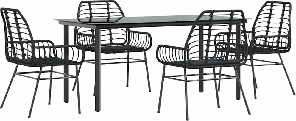 vidaXL Set de sufragerie de grădină 5 piese sticlă neagră polirattan