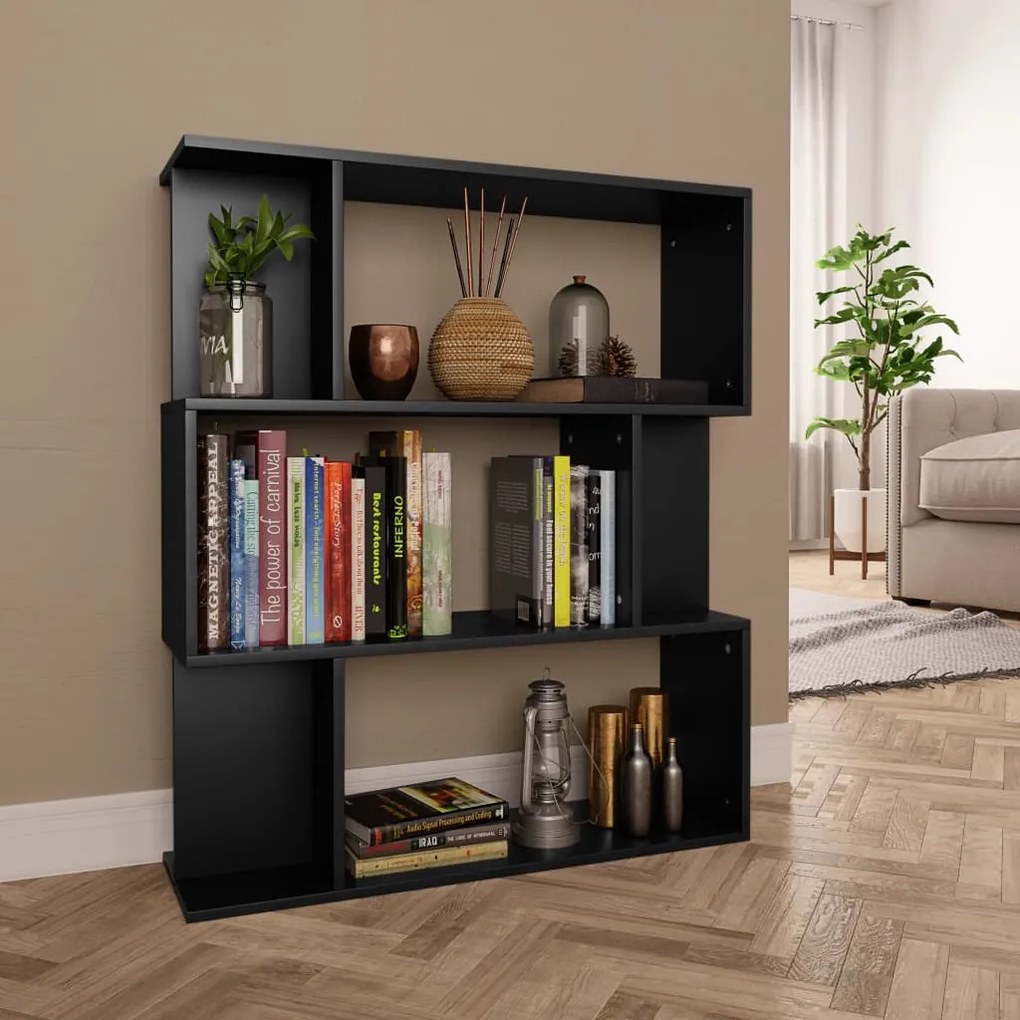 800082 vidaXL Bibliotecă/Separator cameră, negru, 80x24x96 cm, PAL
