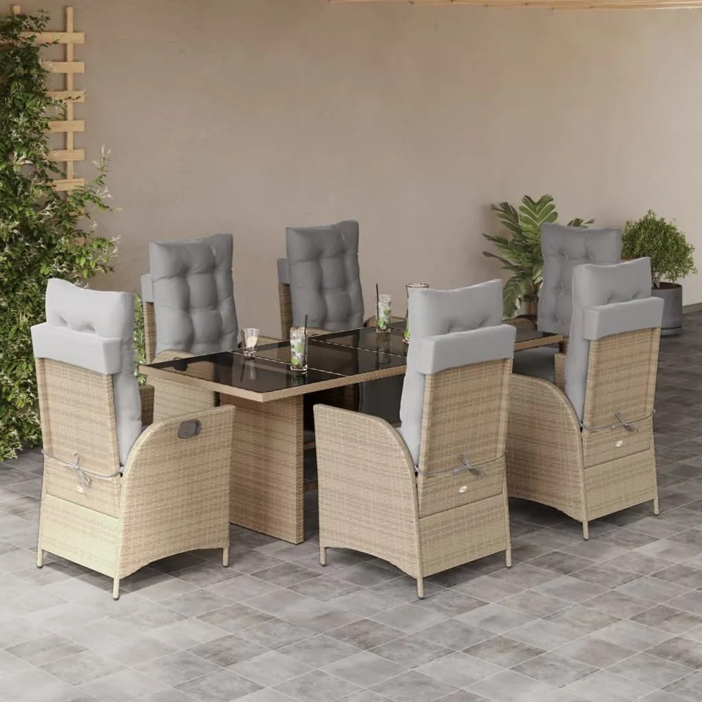 vidaXL Set mobilier pentru grădină, 7 piese, cu perne, bej, poliratan