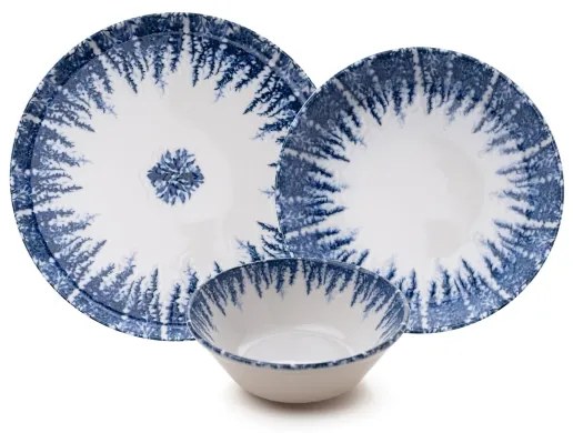 Set de veselă, 12 piese, alb/albastru, porțelan