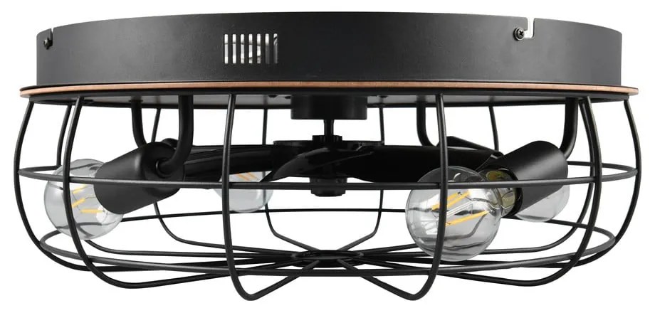 Plafonieră negru-mat/maro cu control prin telecomandă, cu ventilator Trondheim – Reality