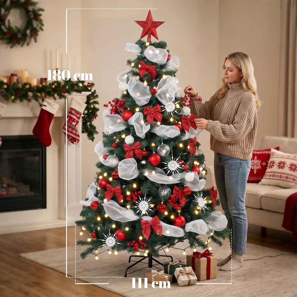 HOMCOM Brad Crăciun 180cm cu 200 LED-uri Telecomandă, 8 Moduri, 800 Ramuri | Aosom Romania