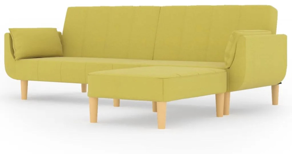 3081780 vidaXL Canapea extensibilă cu 2 locuri,taburet&2 perne,textil,verde