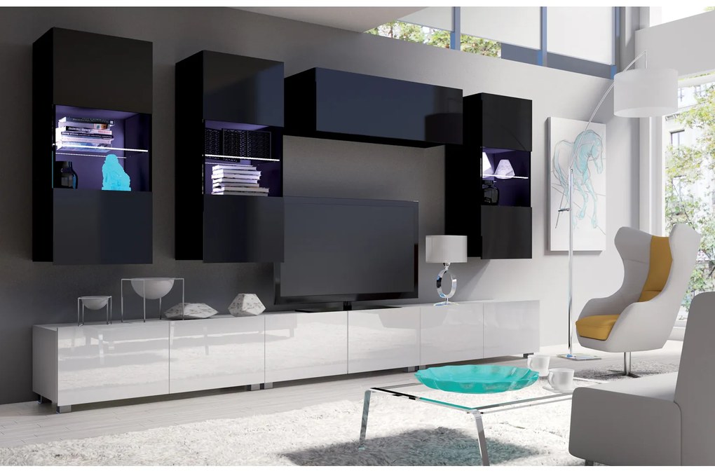 Mobilier living Calabria C11 (Negru + Alb) (fără iluminat). 1051634