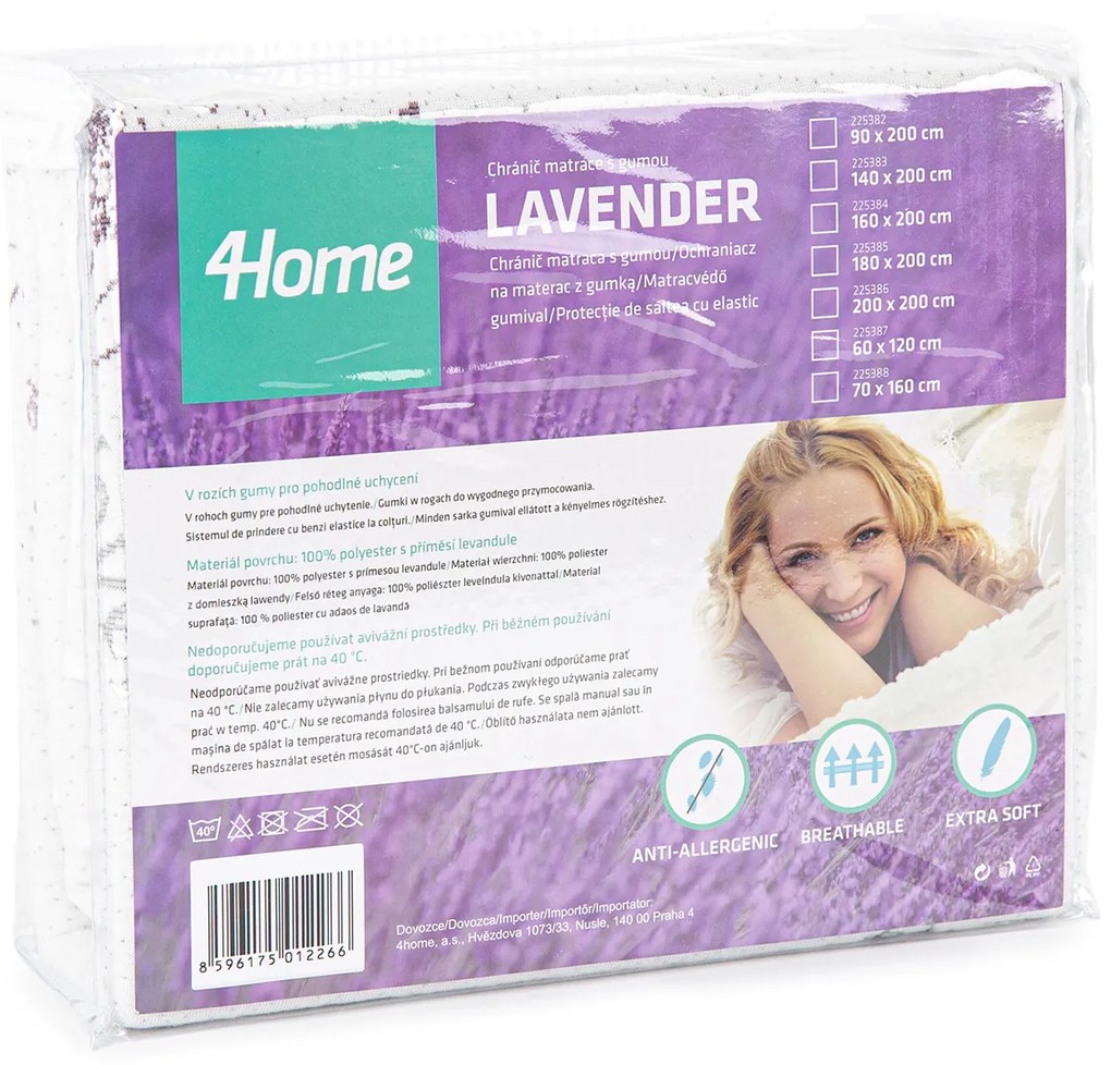 Protecție saltea 4Home Lavender cu elastic, 90 x 200 cm, 90 x 200 cm