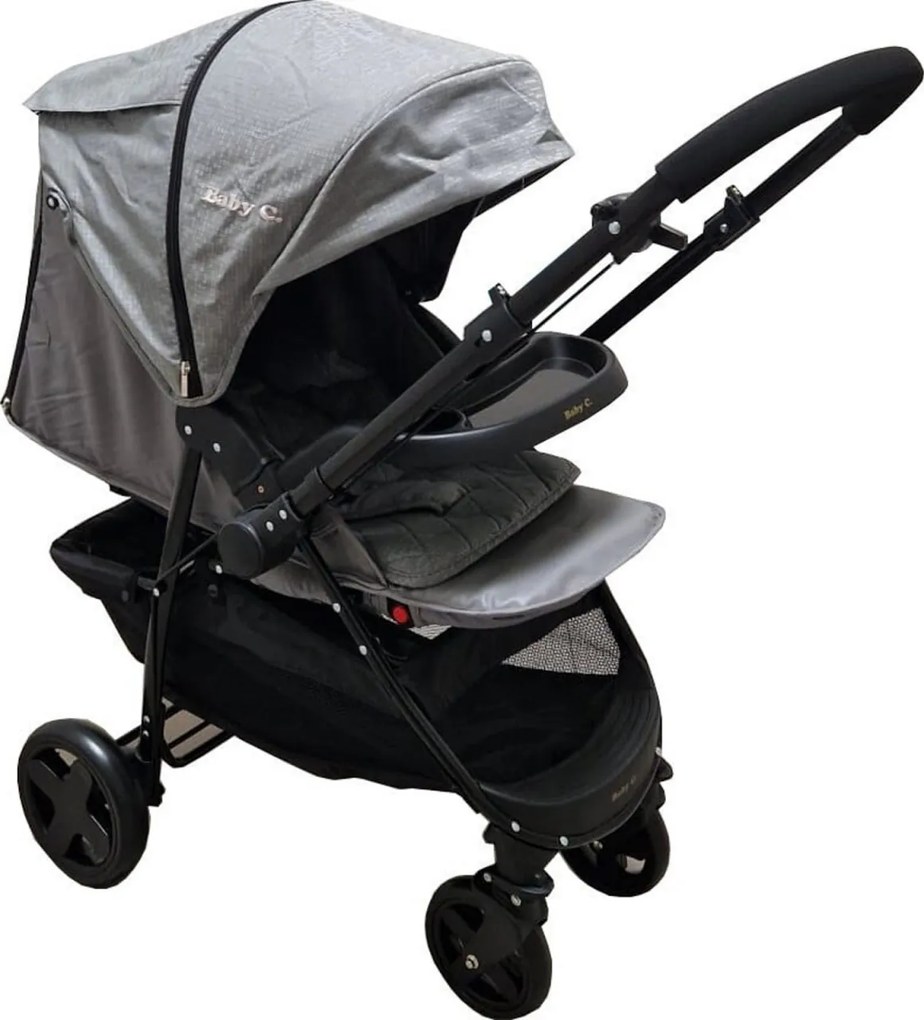 Carucior nou nascuti 2 in 1 BABY CARE™ PRO SK10, Maner reversibil, Spatar reglabil in 3 trepte, Frana picior,Pliabil , Gri Jeans