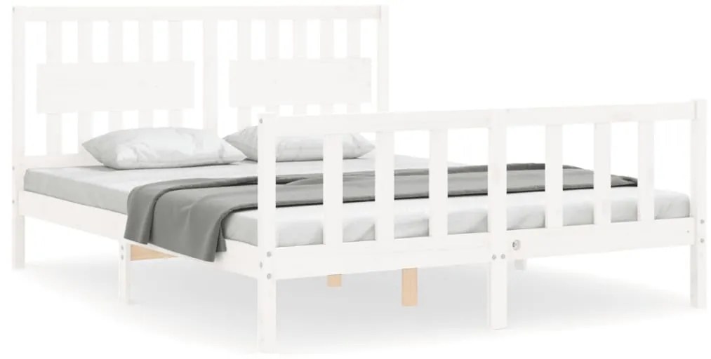 3192432 vidaXL Cadru de pat cu tăblie, alb, king size, lemn masiv