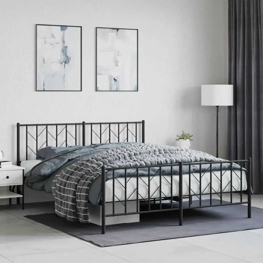 vidaXL Cadru pat fără saltea, cu tăblie picioare negru 160x200cm metal