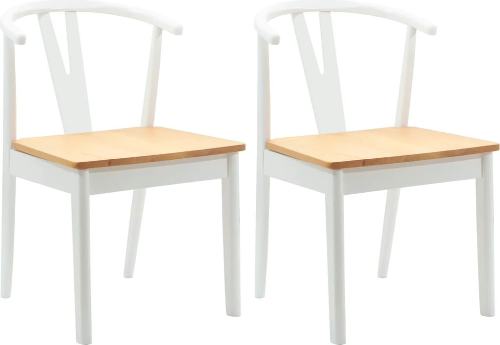 vidaXL Scaun de sufragerie 2 pcs Alb și Natural Lemn Solid de Cauciuc