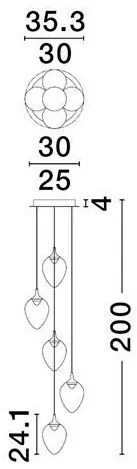 Lustra moderna cu 5 pendule LED, Metal, Sticla, Champaign, Nali