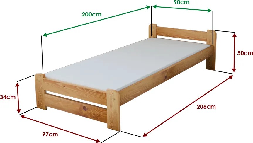 Pat de o persoana Emily 90x200 cm, arin Saltele: Cu saltele Deluxe 10 cm, Somiera pat: Cu lamele drepte
