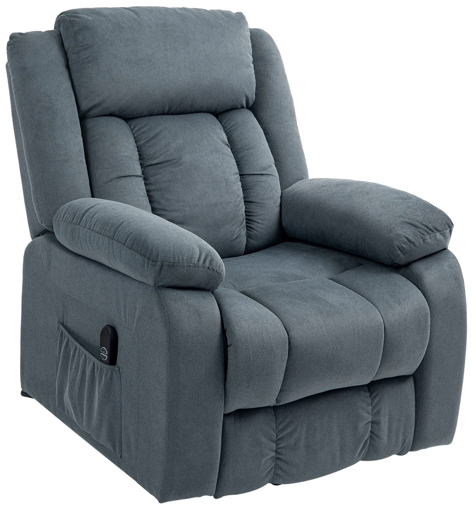 HOMCOM Fotoliu cu ajutor la ridicare din material textil moale, Fotoliu recliner cu telecomandă și buzunare laterale, Gri | Aosom Romania