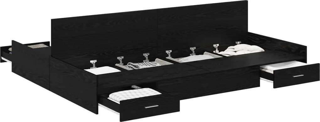 vidaXL Cadru de pat cu depozitare cu sertar Stejar Negru 140 x 190 cm