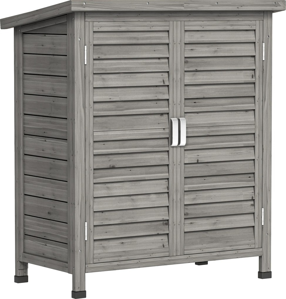 Outsunny Dulap de Grădină din Lemn de Brad cu Uși cu Obloane și 2 Polițe, 87x46,5x96,5cm, Gri | Aosom Romania