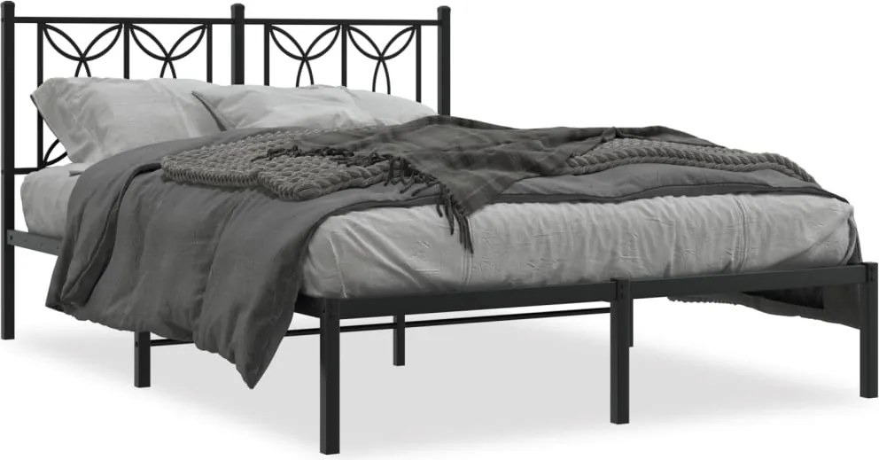vidaXL Cadru de pat metalic cu tăblie, negru, 135x190 cm