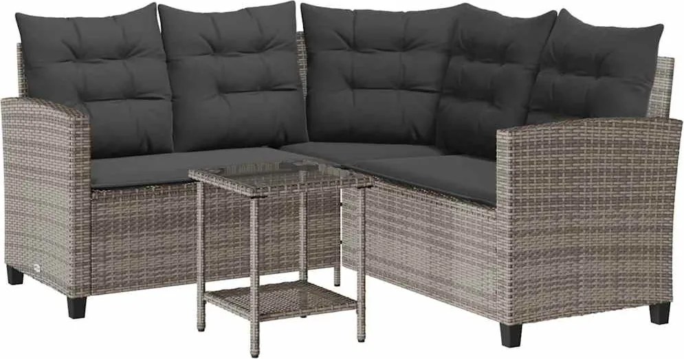 vidaXL Canapea de grădină cu masă și perne în formă L polirattan gri