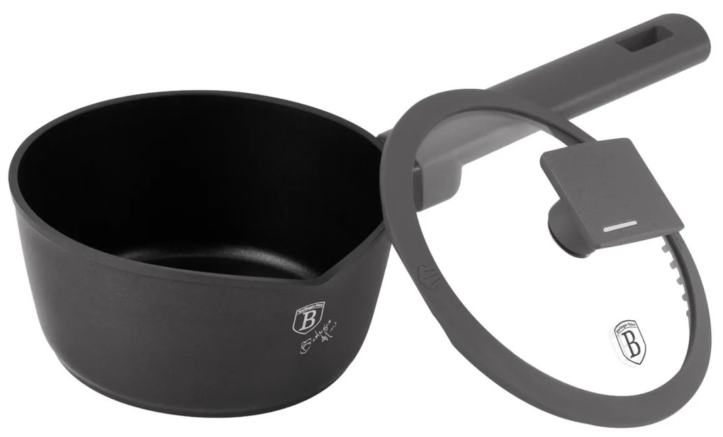 Oală pentru sos cu capac 16 cm, 1.2L – Berlinger Haus Anthracite Collection BH 8118, cu strat titan și design modern