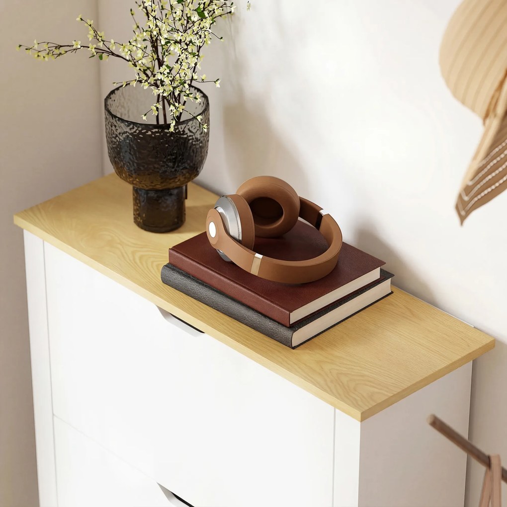 HOMCOM Dulap Slim pentru 18 Pantofi, 3 Sertare cu 2 Rafturi Reglabile Alb | Aosom Romania