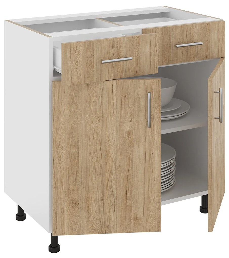 Corp Baza Karo, 2 Sertare, 2 Usi, Lemn Natural/Alb, 80 x 50 x 80 cm