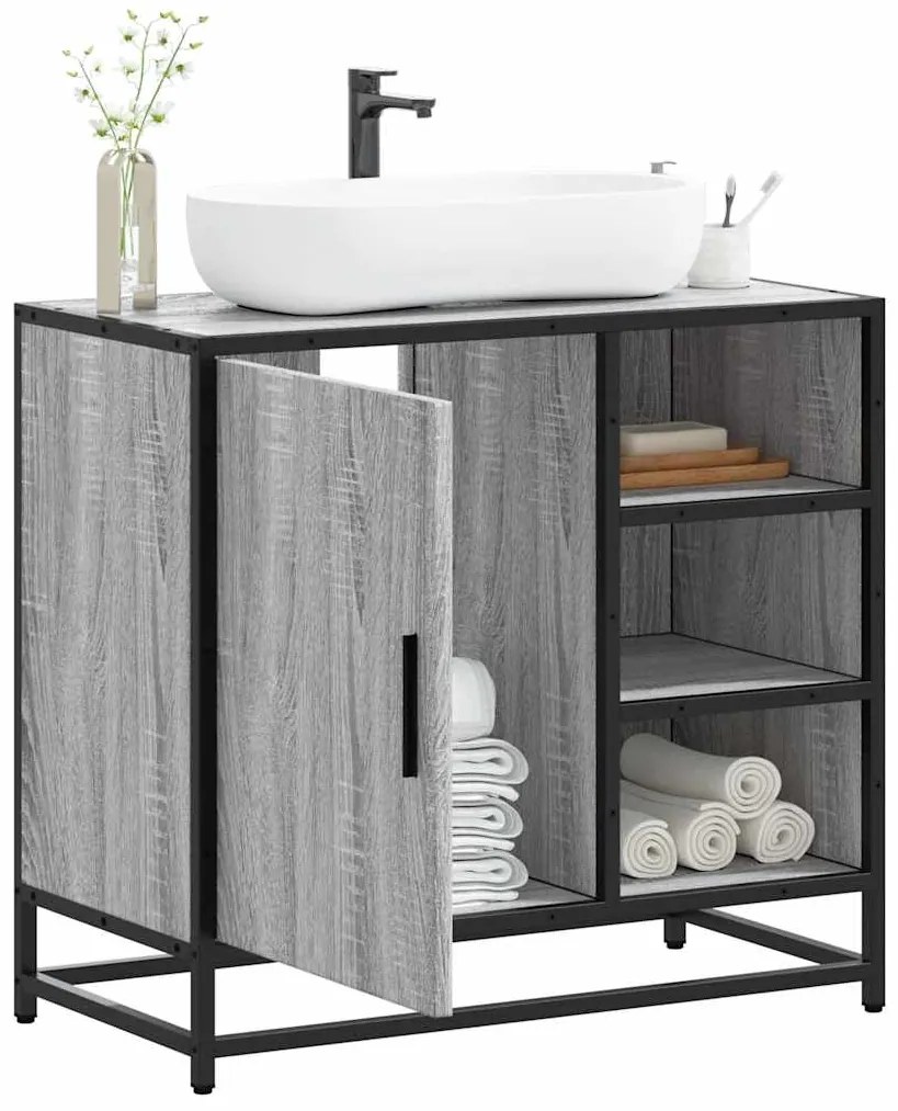 vidaXL Dulap pentru chiuvetă de baie gri Sonoma 65x33x60 cm lemn